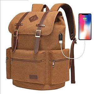 Leather Backpack With USB Charging Port